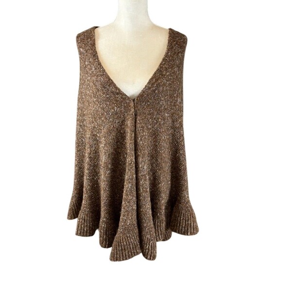Cabi Poncho Shawl Women's ONE SIZE Cape Heather Brown Ruffle Hem Flowy - Picture 1 of 11